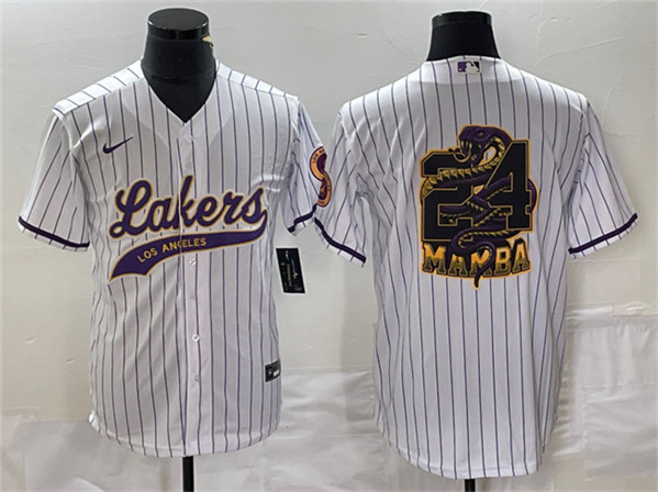 Men's Los Angeles Lakers #24 Mamba Big Logo White Cool Base Stitched Baseball Jersey